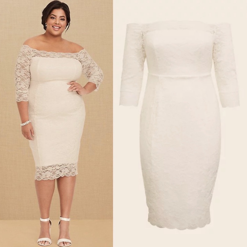 TORRID SPECIAL OCCASION IVORY LACE OFF SHOULDER BODYCON DRESS